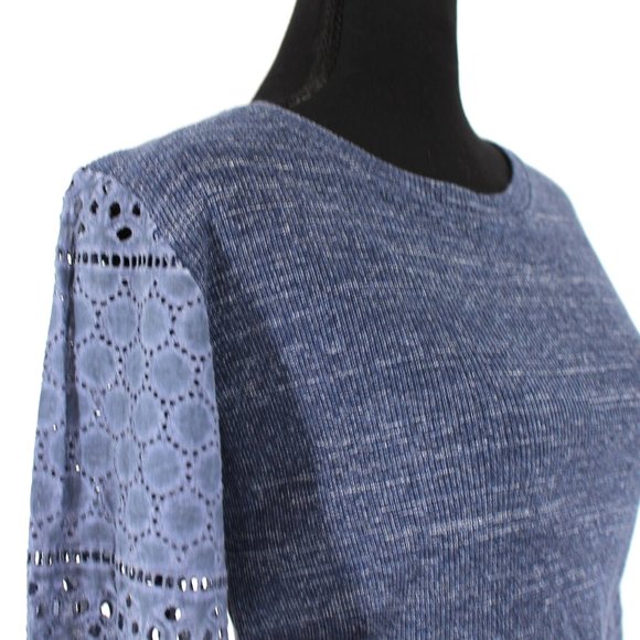 See by Chloé Eyelet Balloon Sleeve Ribbed Blue Sweater Knit Indigo Blue Cotton S - Picture 2 of 9